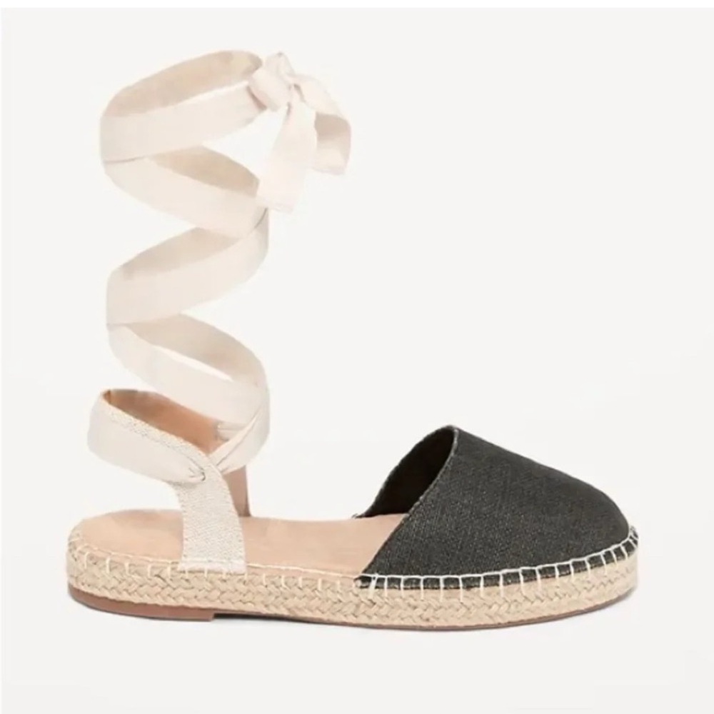 Women's Black and Cream Espadrille Sandals